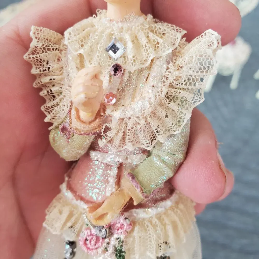 Vintage Victorian Style Ornaments X9 Women & Chairs Handmade Large Off-White Set